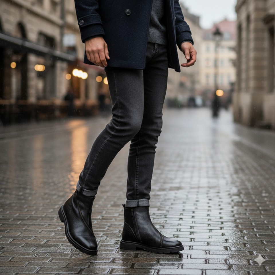 Zeytuk Siyah Hakiki Deri Erkek Bot