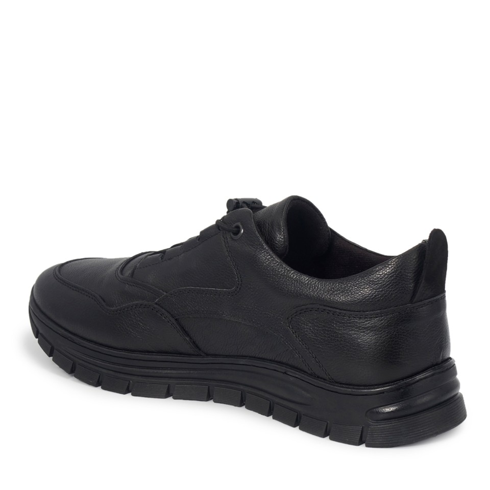 Zeytuk Siyah Hakiki Deri Erkek Sneakers  