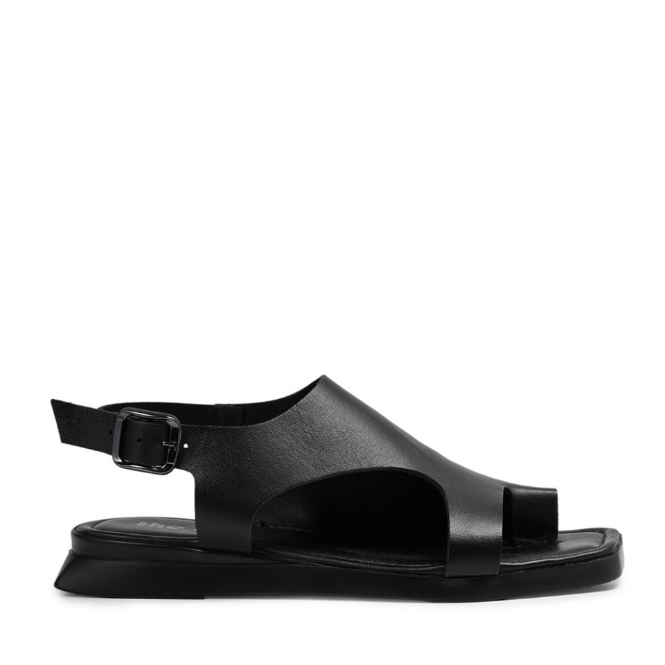 Zeytuk Siyah Hakiki Deri Kadın Sandalet