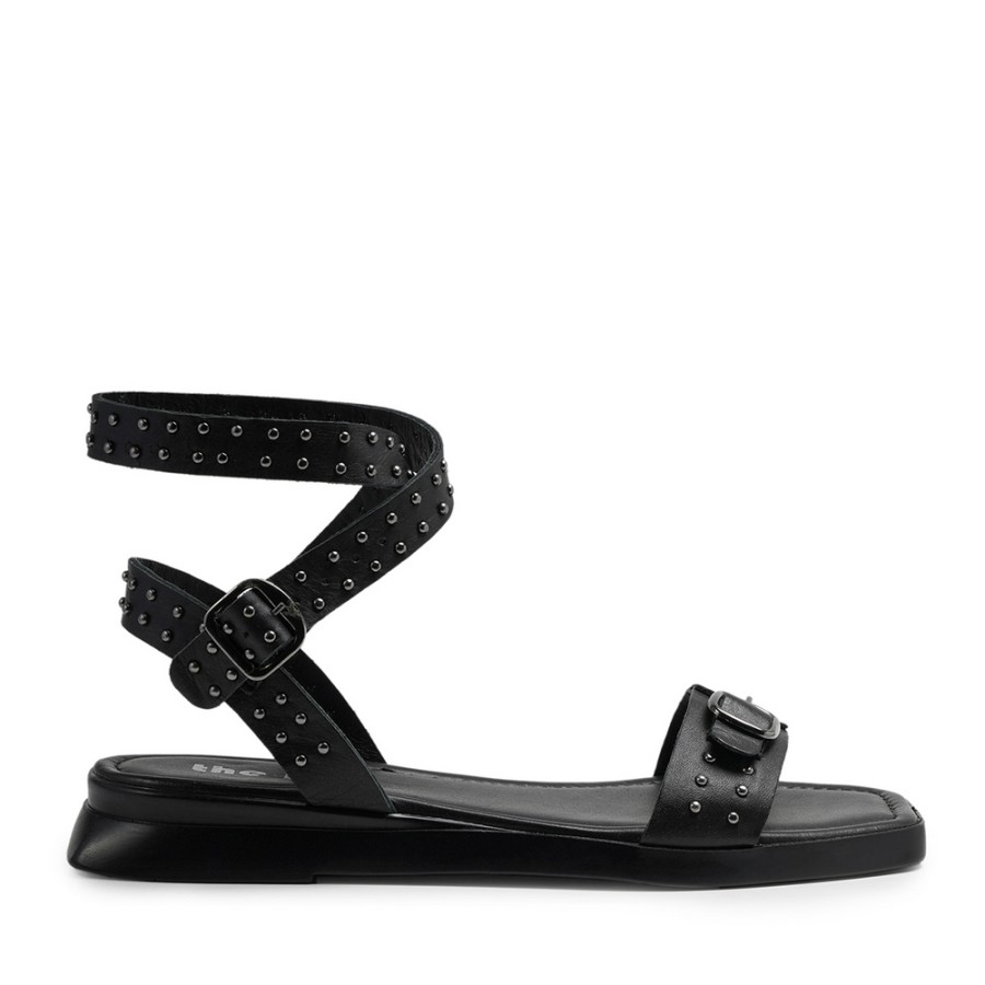 Zeytuk Siyah Hakiki Deri Kadın Sandalet  