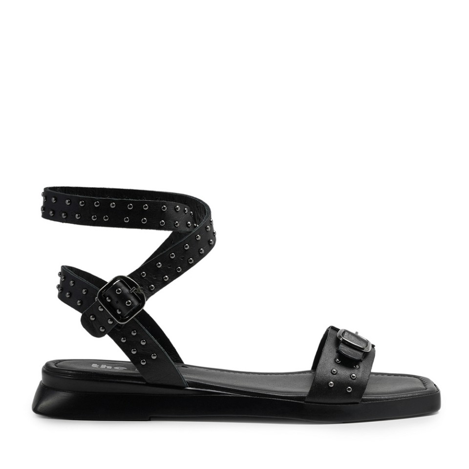 Zeytuk Siyah Hakiki Deri Kadın Sandalet