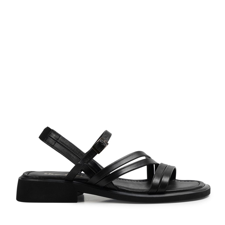 Zeytuk Siyah Hakiki Deri Kadın Sandalet  