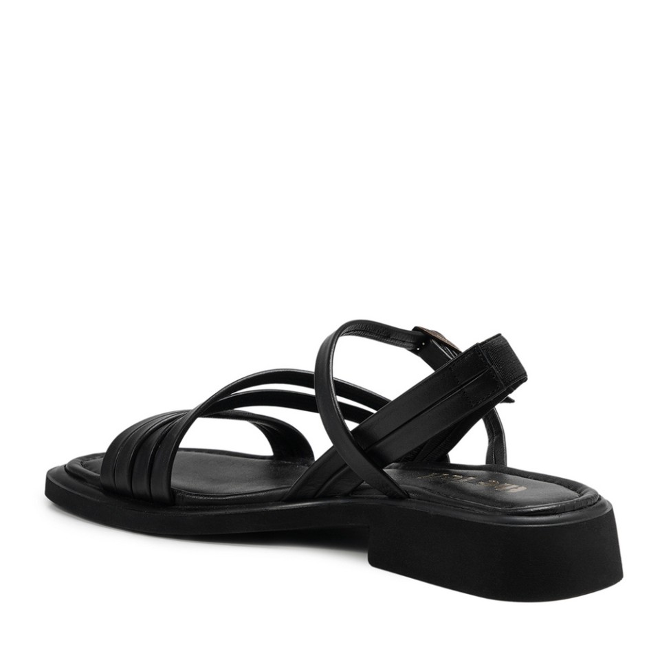 Zeytuk Siyah Hakiki Deri Kadın Sandalet