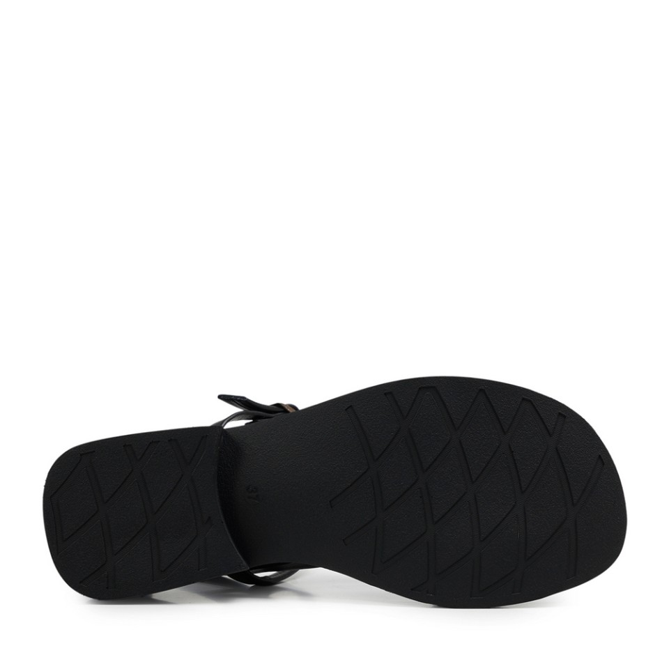 Zeytuk Siyah Hakiki Deri Kadın Sandalet