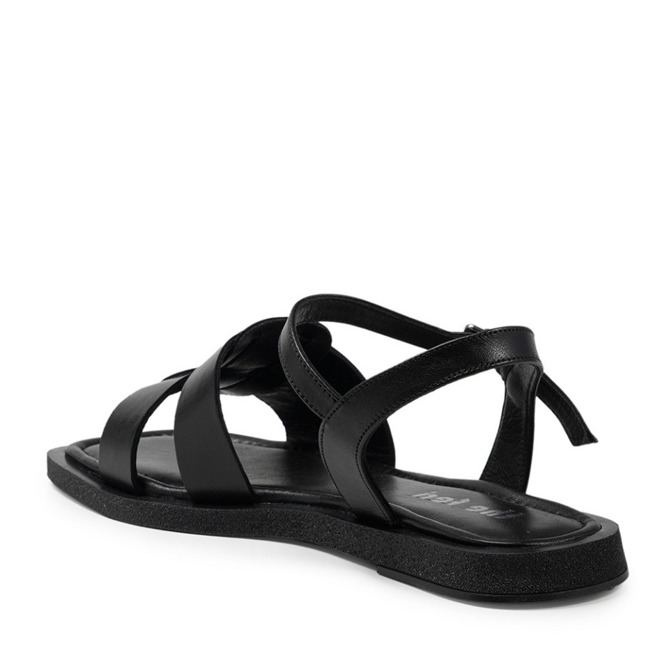 Zeytuk Siyah Hakiki Deri Kadın Sandalet