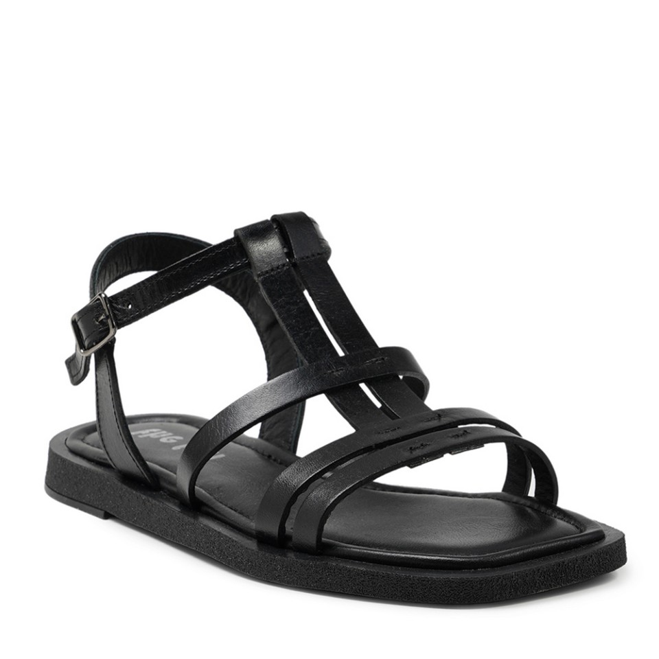 Zeytuk Siyah Hakiki Deri Kadın Sandalet