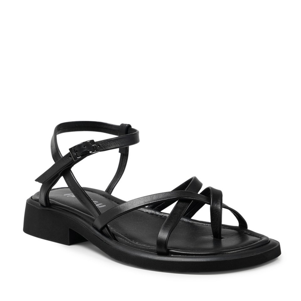 Zeytuk Siyah Hakiki Deri Kadın Sandalet