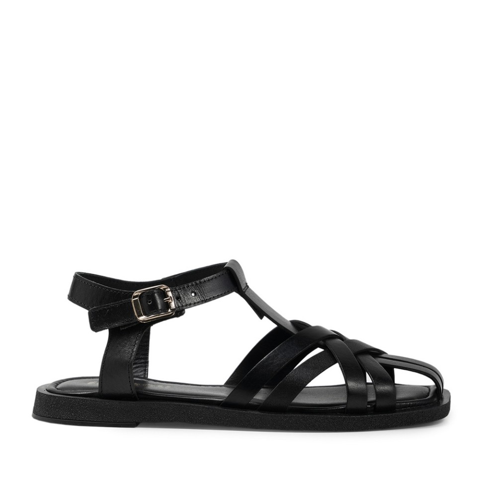 Zeytuk Siyah Hakiki Deri Kadın Sandalet