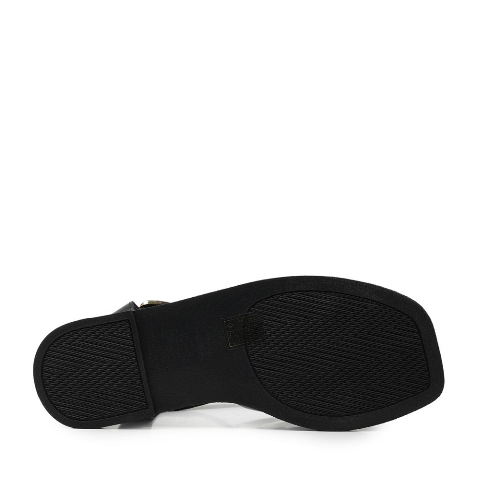 Zeytuk Siyah Hakiki Deri Kadın Sandalet