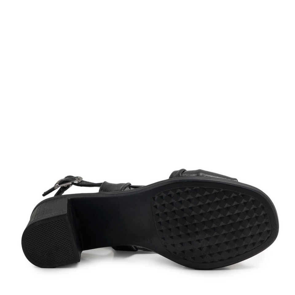 Zeytuk Siyah Hakiki Deri Kadın Sandalet