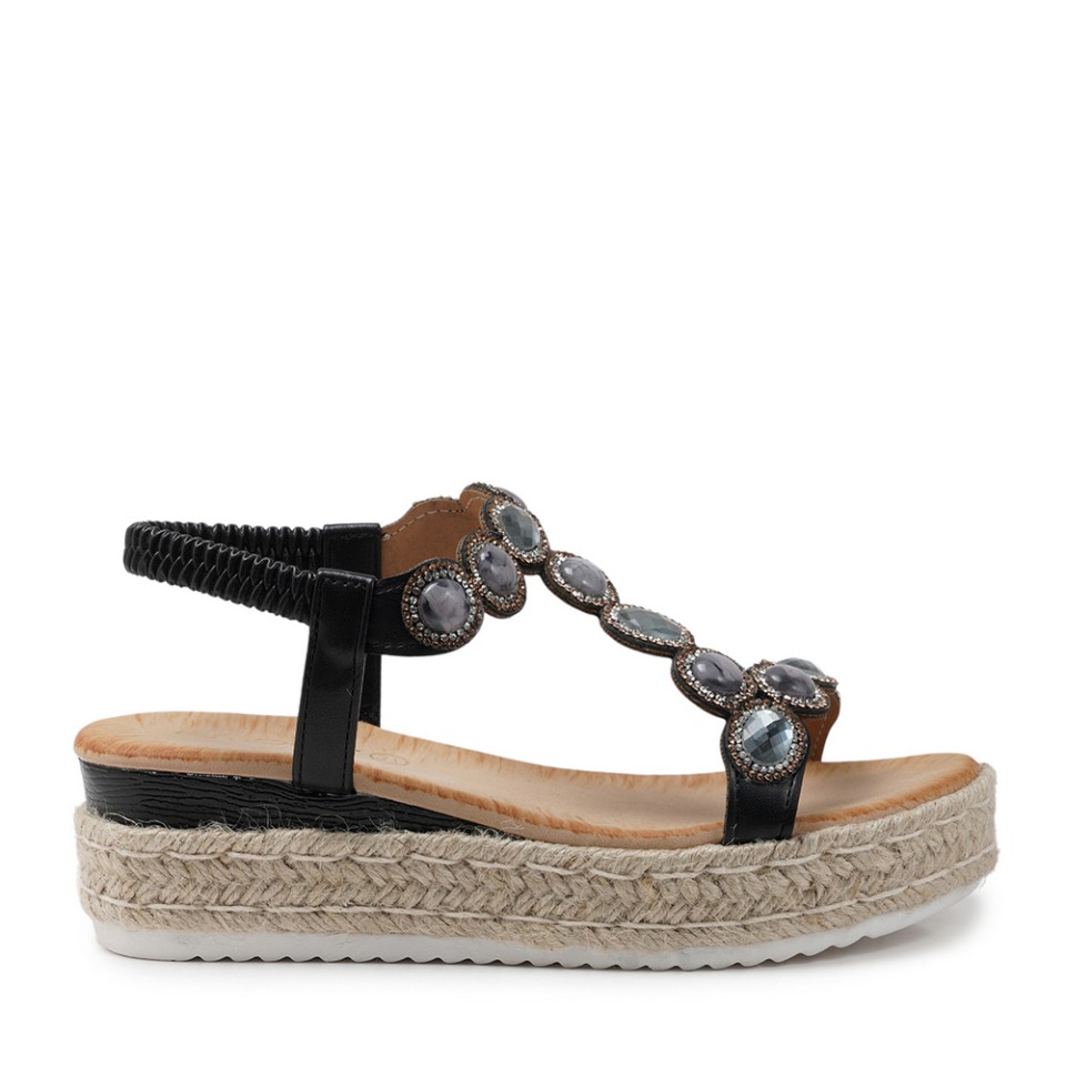 Zeytuk Siyah Hakiki Deri Kadın Sandalet