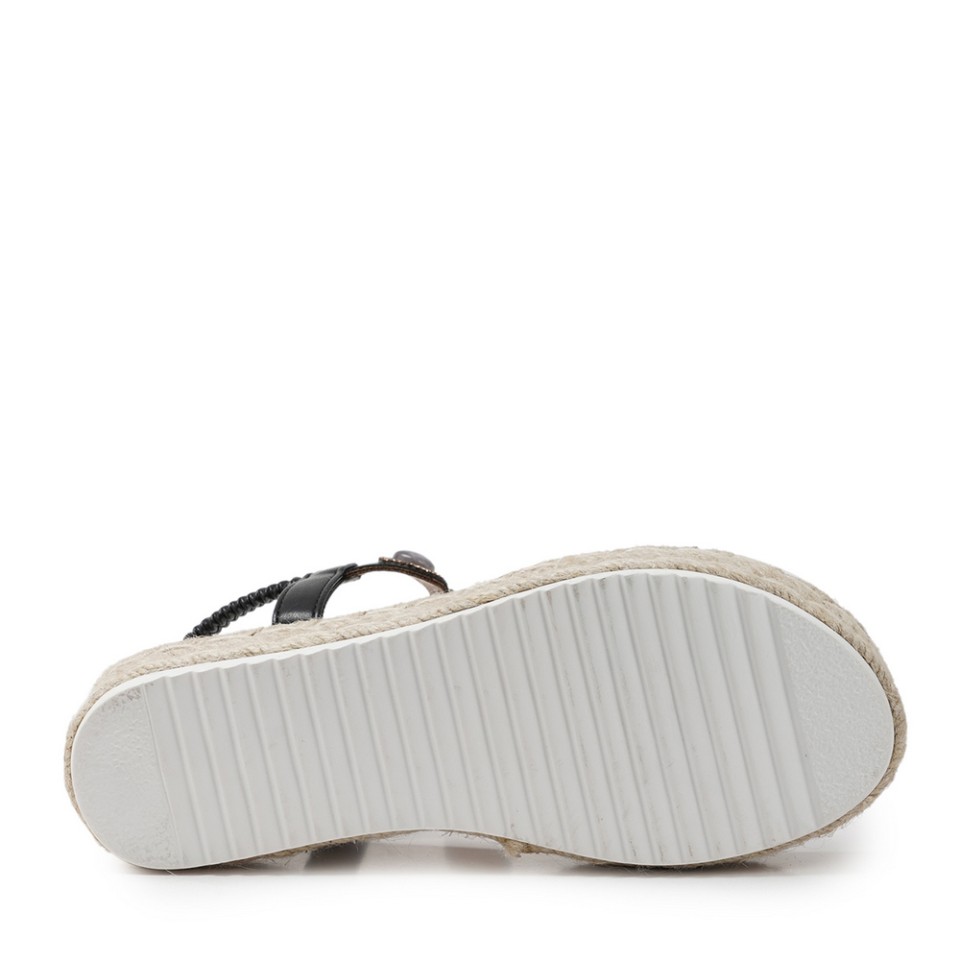 Zeytuk Siyah Hakiki Deri Kadın Sandalet