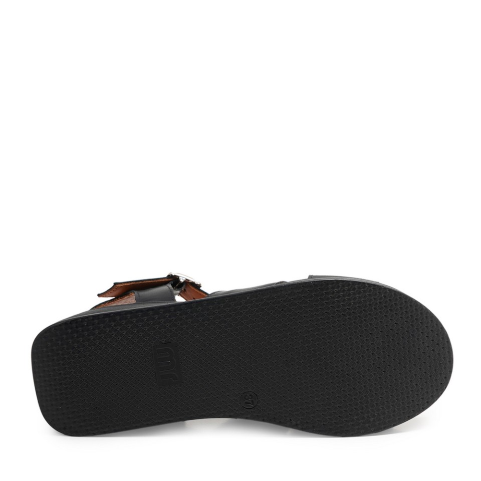 Zeytuk Siyah Hakiki Deri Kadın Sandalet