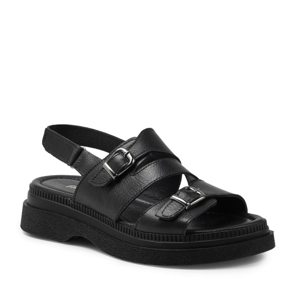 Zeytuk Siyah Hakiki Deri Kadın Sandalet