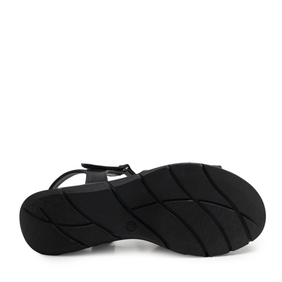 Zeytuk Siyah Hakiki Deri Kadın Sandalet