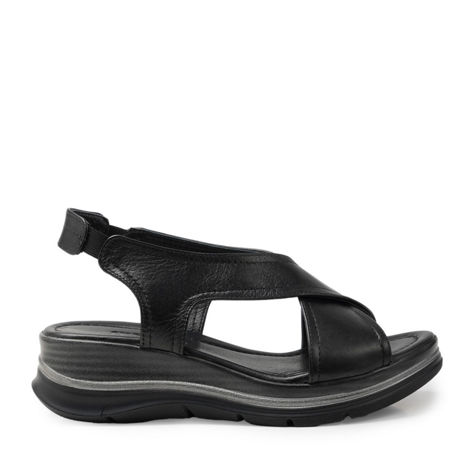 Zeytuk Siyah Hakiki Deri Kadın Sandalet