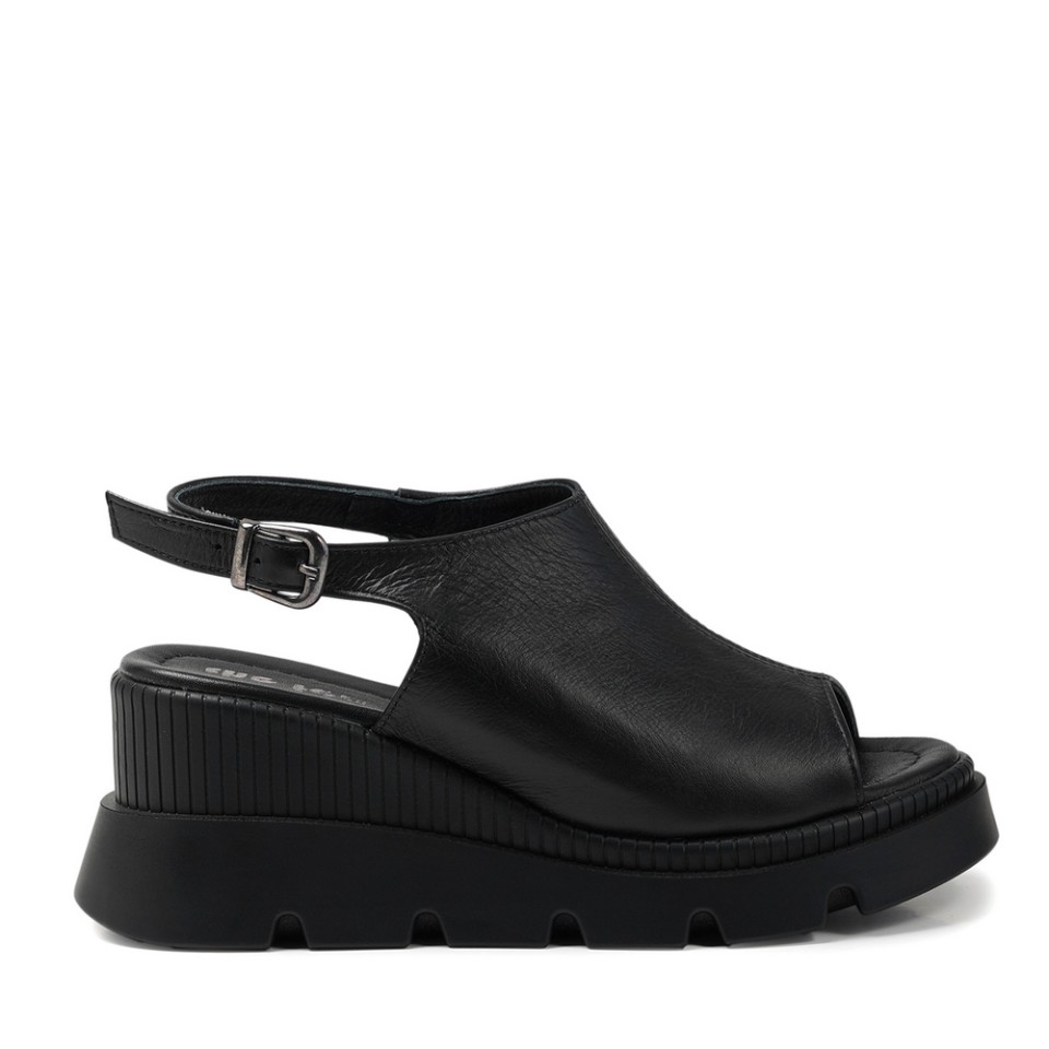 Zeytuk Siyah Hakiki Deri Kadın Sandalet