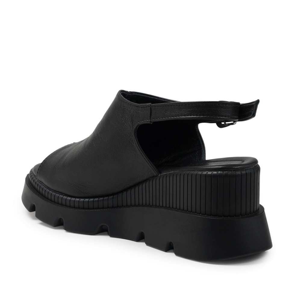 Zeytuk Siyah Hakiki Deri Kadın Sandalet