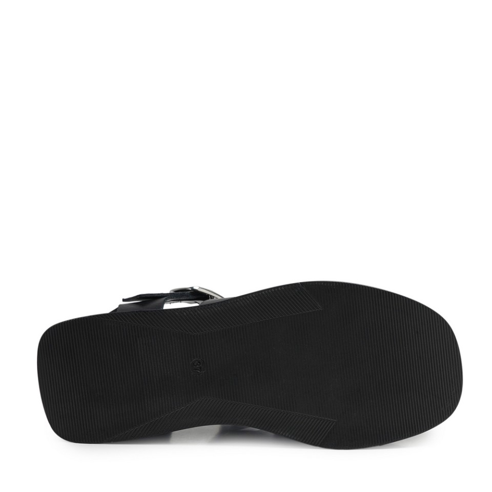 Zeytuk Siyah Hakiki Deri Kadın Sandalet