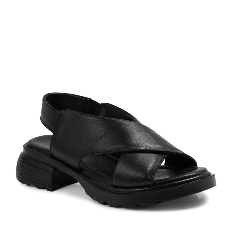 Zeytuk Siyah Hakiki Deri Kadın Sandalet