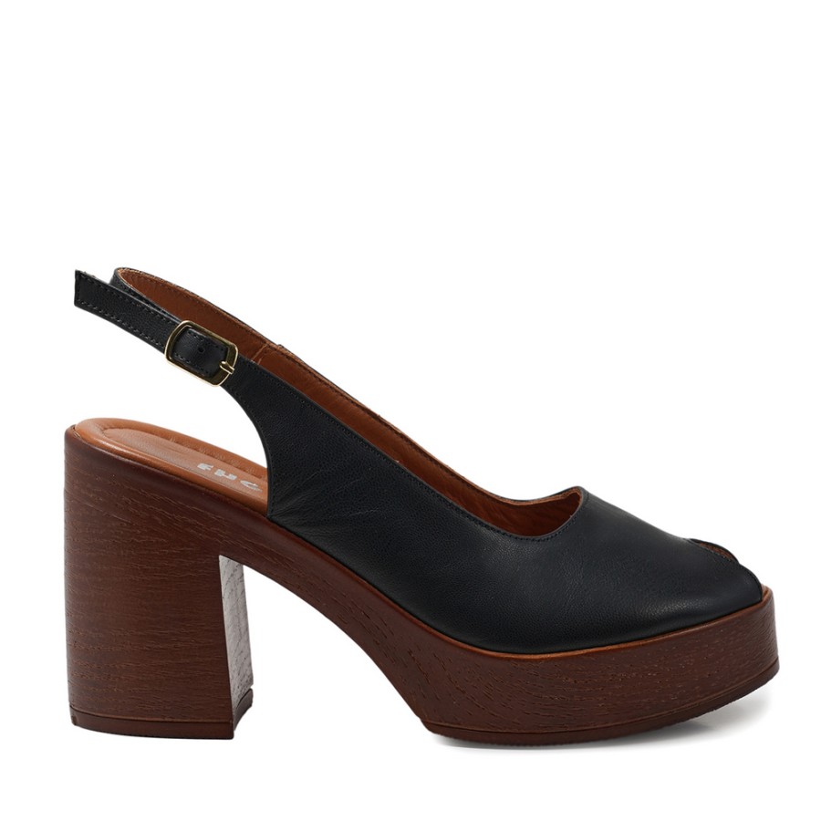 Zeytuk Siyah Hakiki Deri Kadın Sandalet  