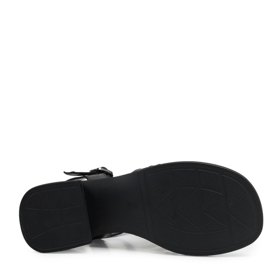 Zeytuk Siyah Hakiki Deri Kadın Sandalet