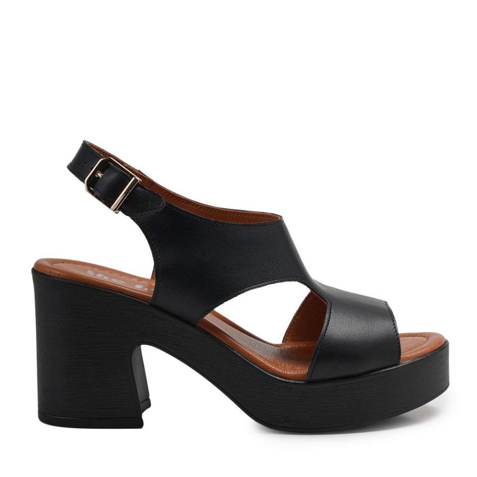 Zeytuk Siyah Hakiki Deri Kadın Sandalet