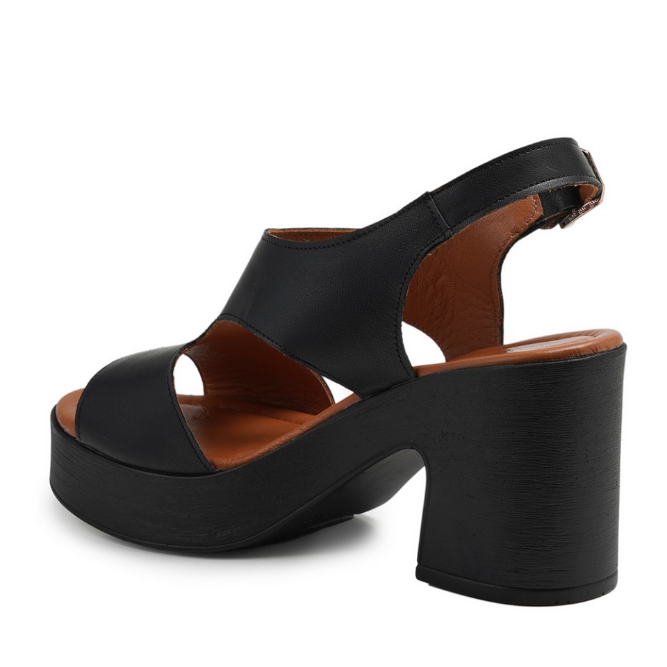 Zeytuk Siyah Hakiki Deri Kadın Sandalet