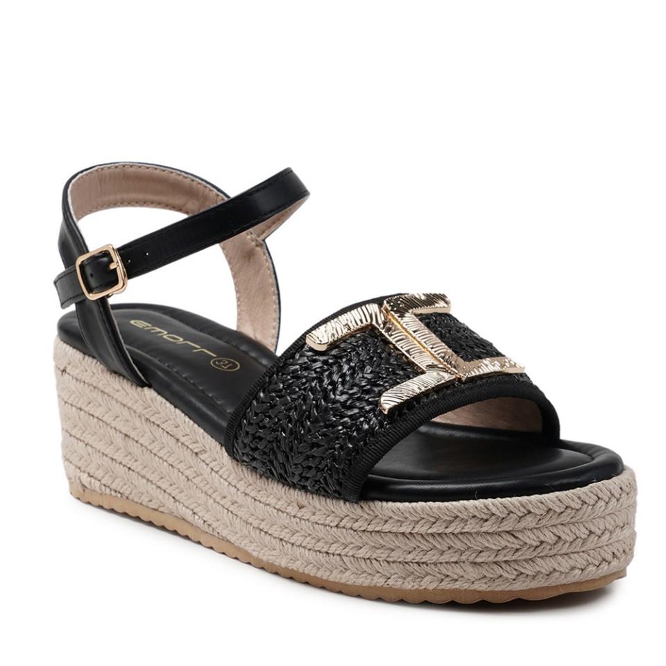 Zeytuk Siyah Hakiki Deri Kadın Sandalet