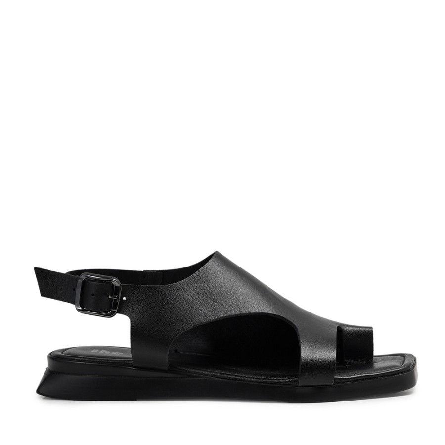 Zeytuk Siyah Hakiki Deri Kadın Sandalet  