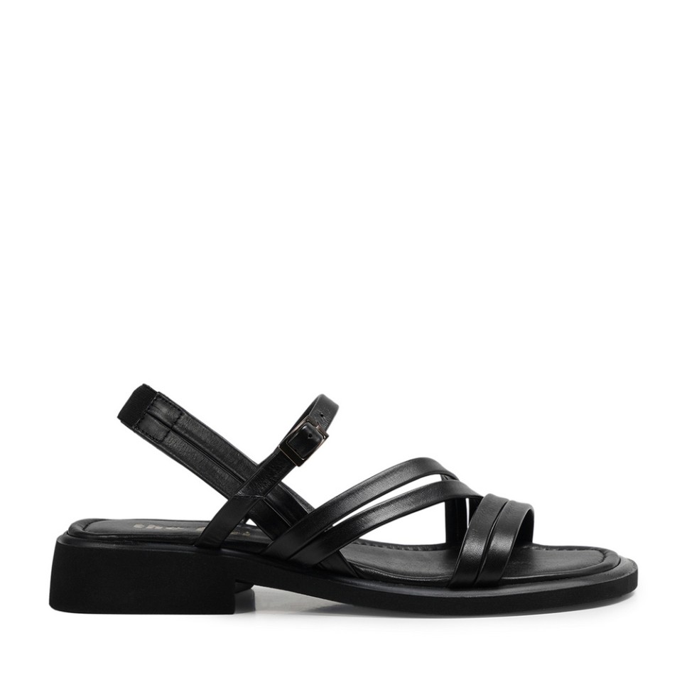 Zeytuk Siyah Hakiki Deri Kadın Sandalet  