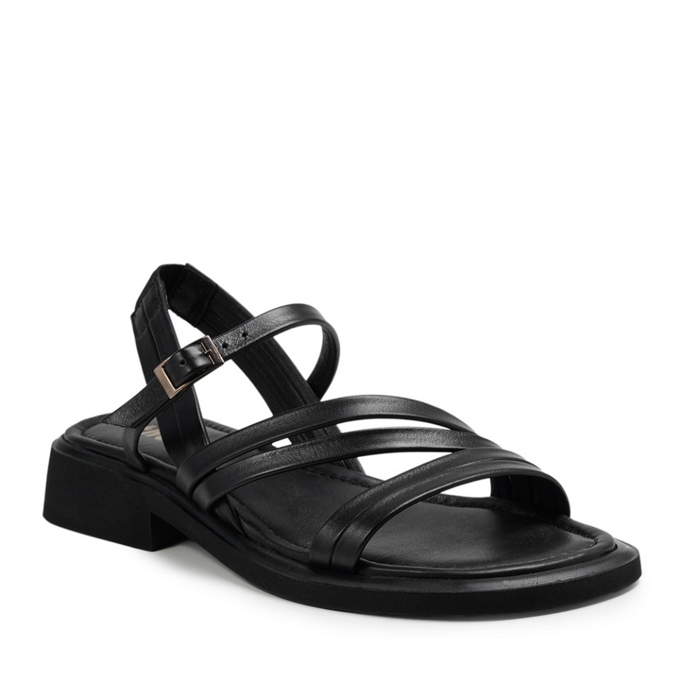 Zeytuk Siyah Hakiki Deri Kadın Sandalet  