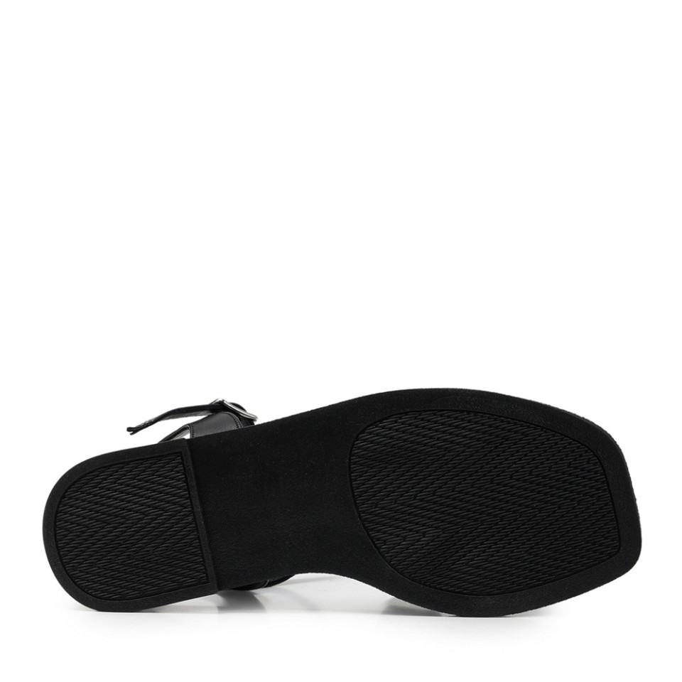 Zeytuk Siyah Hakiki Deri Kadın Sandalet  