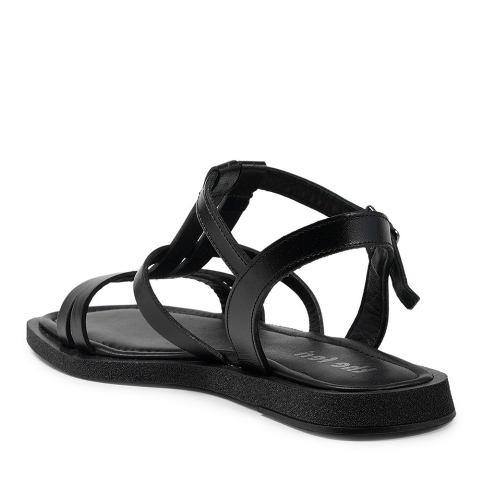 Zeytuk Siyah Hakiki Deri Kadın Sandalet  