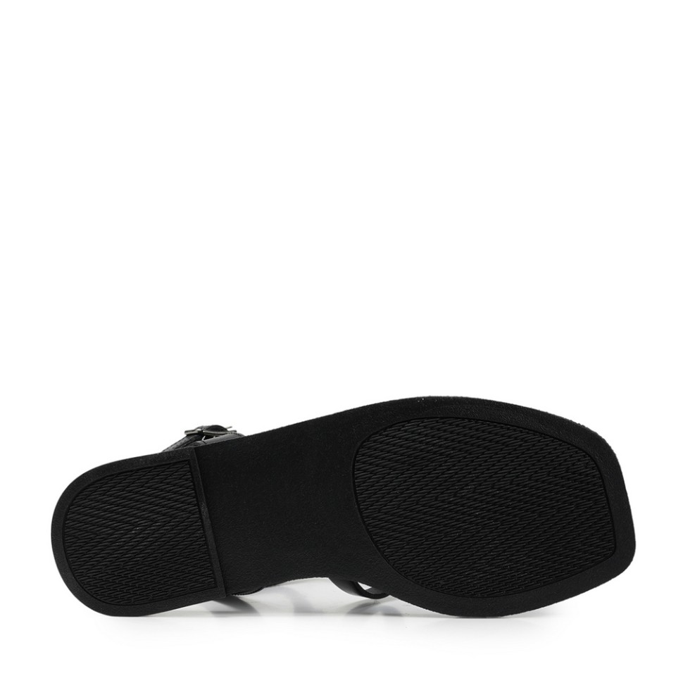 Zeytuk Siyah Hakiki Deri Kadın Sandalet  