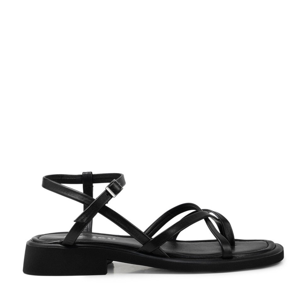 Zeytuk Siyah Hakiki Deri Kadın Sandalet  