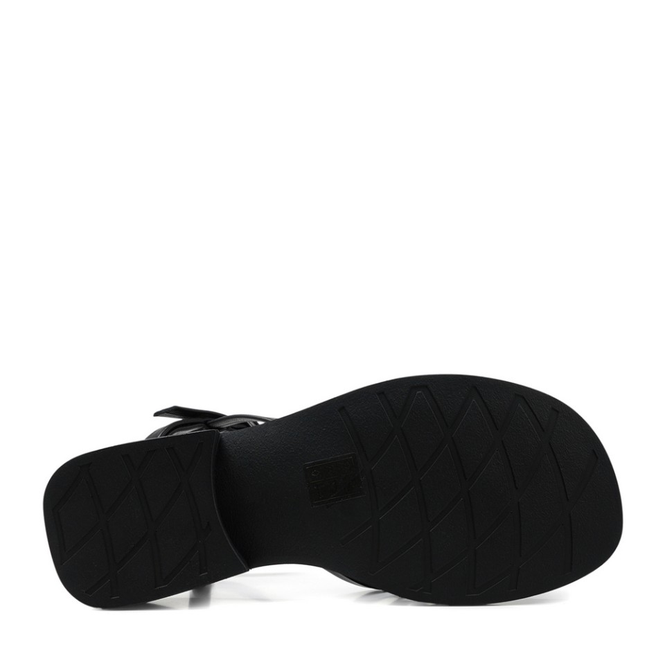 Zeytuk Siyah Hakiki Deri Kadın Sandalet  