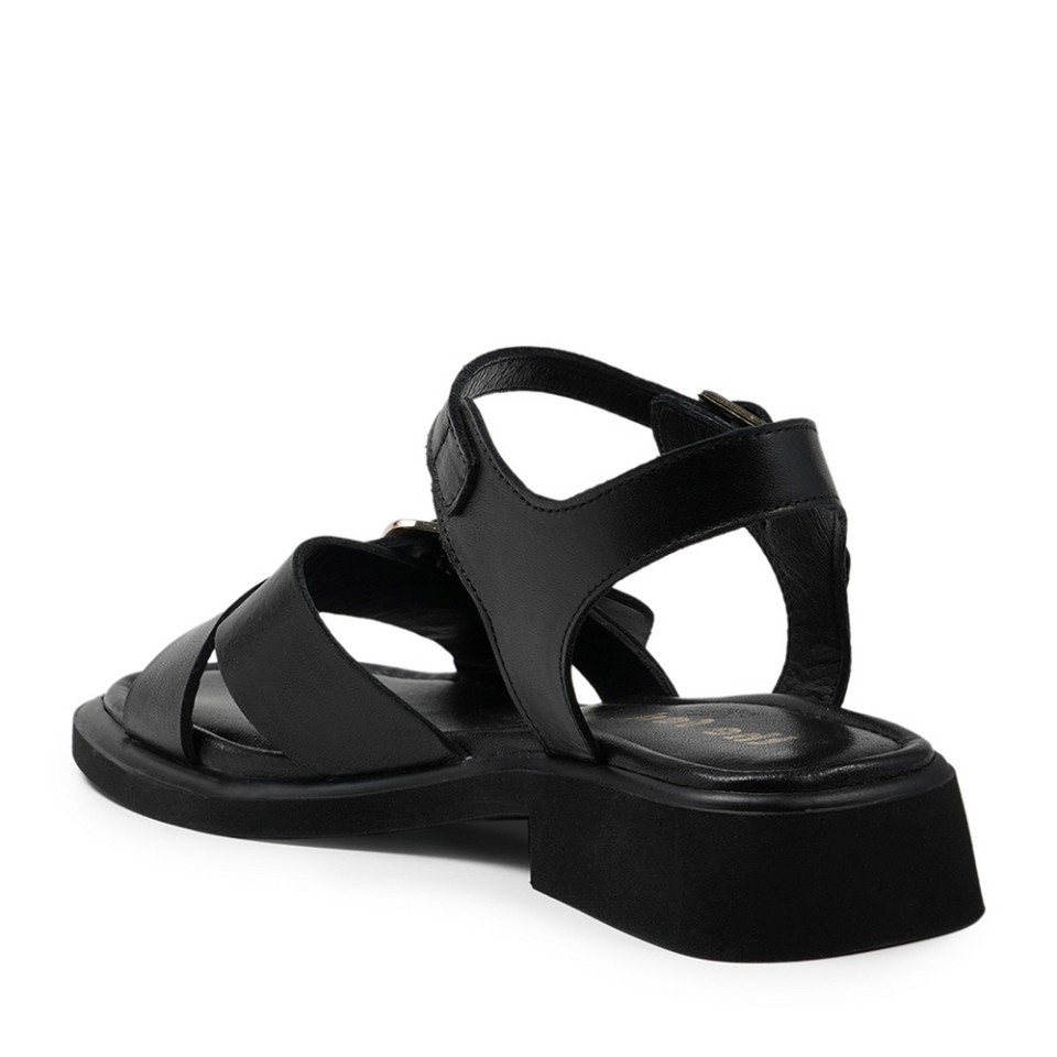 Zeytuk Siyah Hakiki Deri Kadın Sandalet  