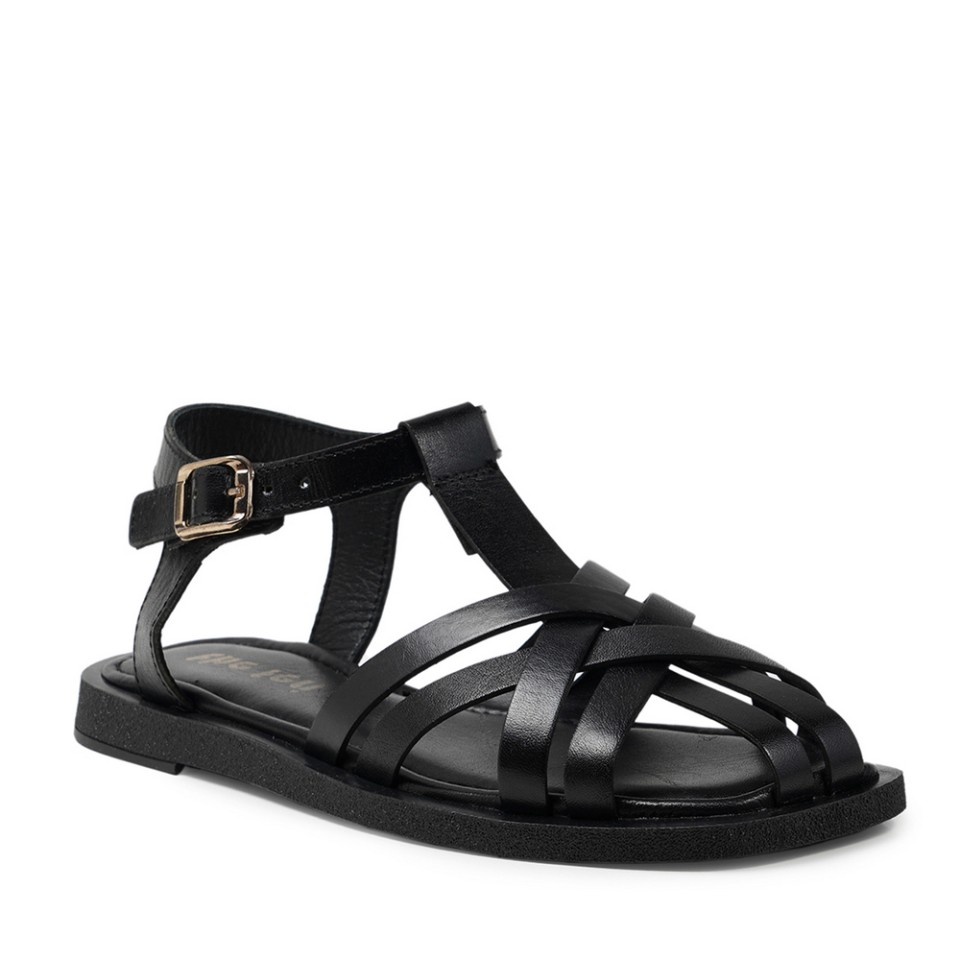 Zeytuk Siyah Hakiki Deri Kadın Sandalet  