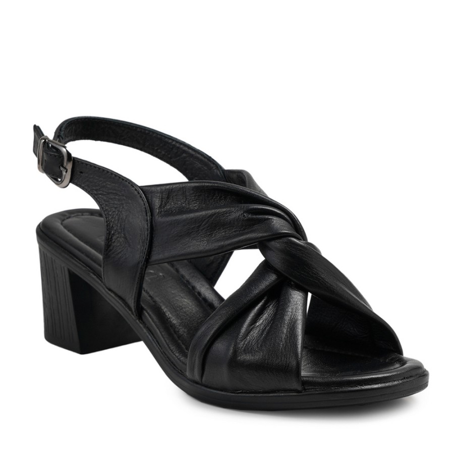 Zeytuk Siyah Hakiki Deri Kadın Sandalet  