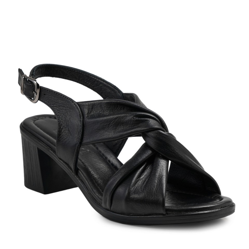 Zeytuk Siyah Hakiki Deri Kadın Sandalet  