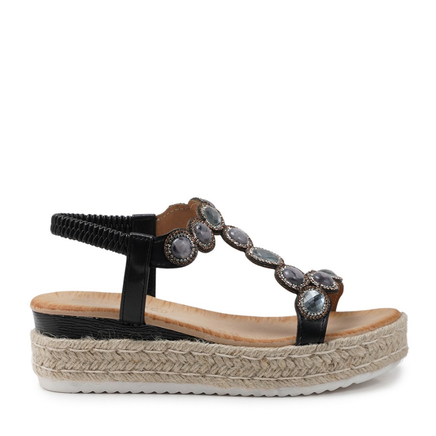 Zeytuk Siyah Hakiki Deri Kadın Sandalet  