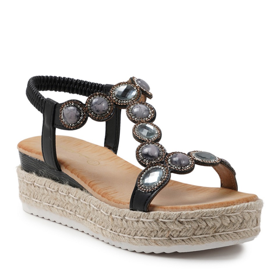 Zeytuk Siyah Hakiki Deri Kadın Sandalet  