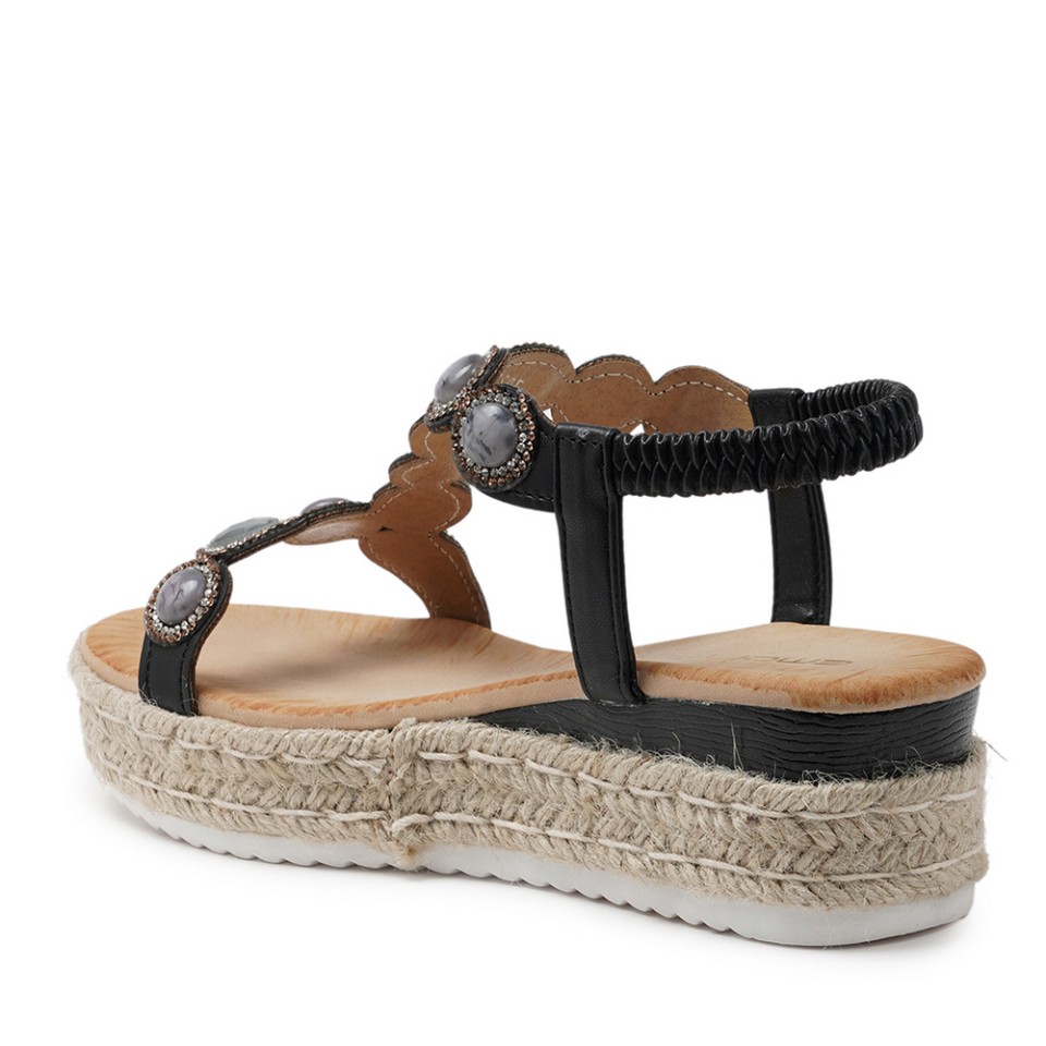 Zeytuk Siyah Hakiki Deri Kadın Sandalet  