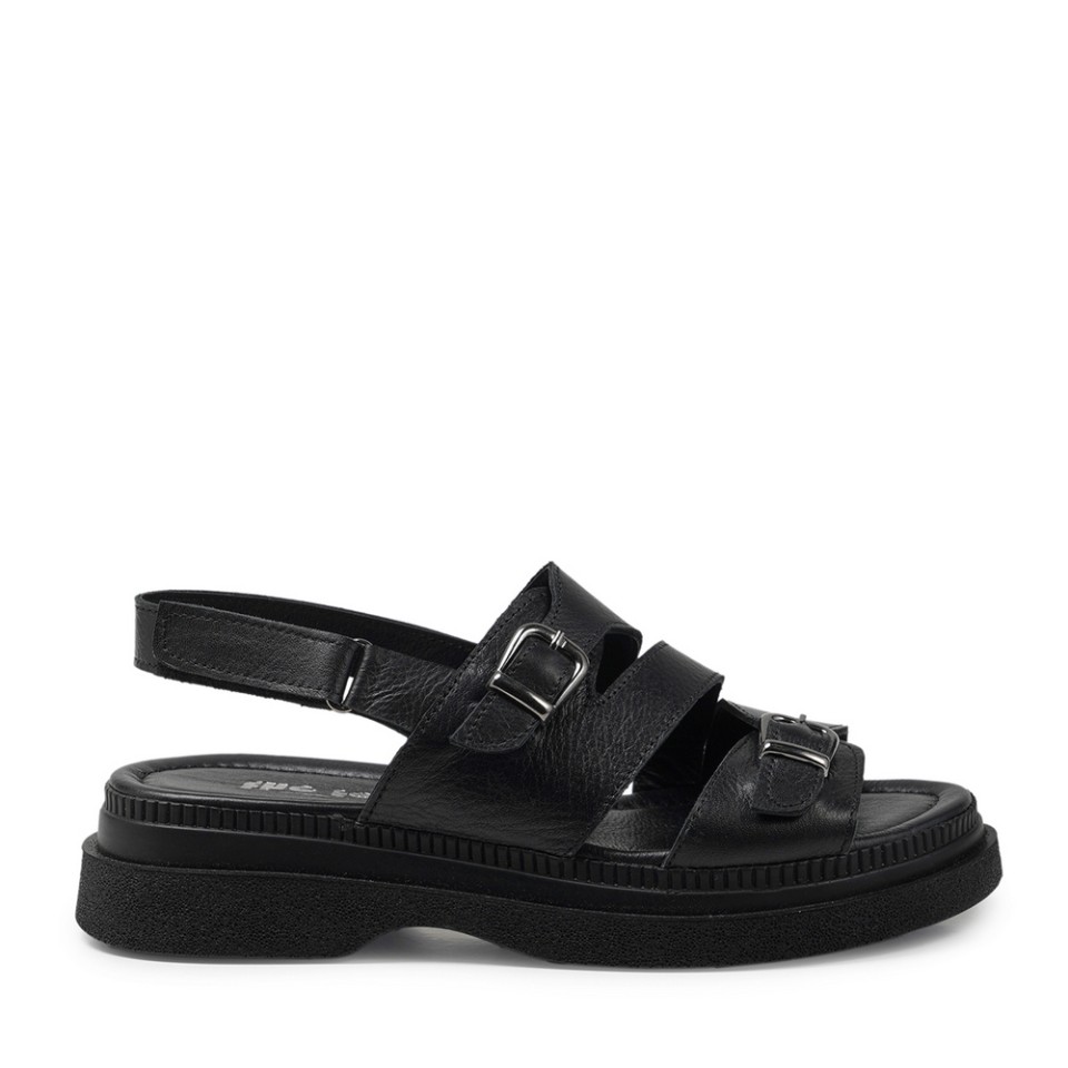 Zeytuk Siyah Hakiki Deri Kadın Sandalet  