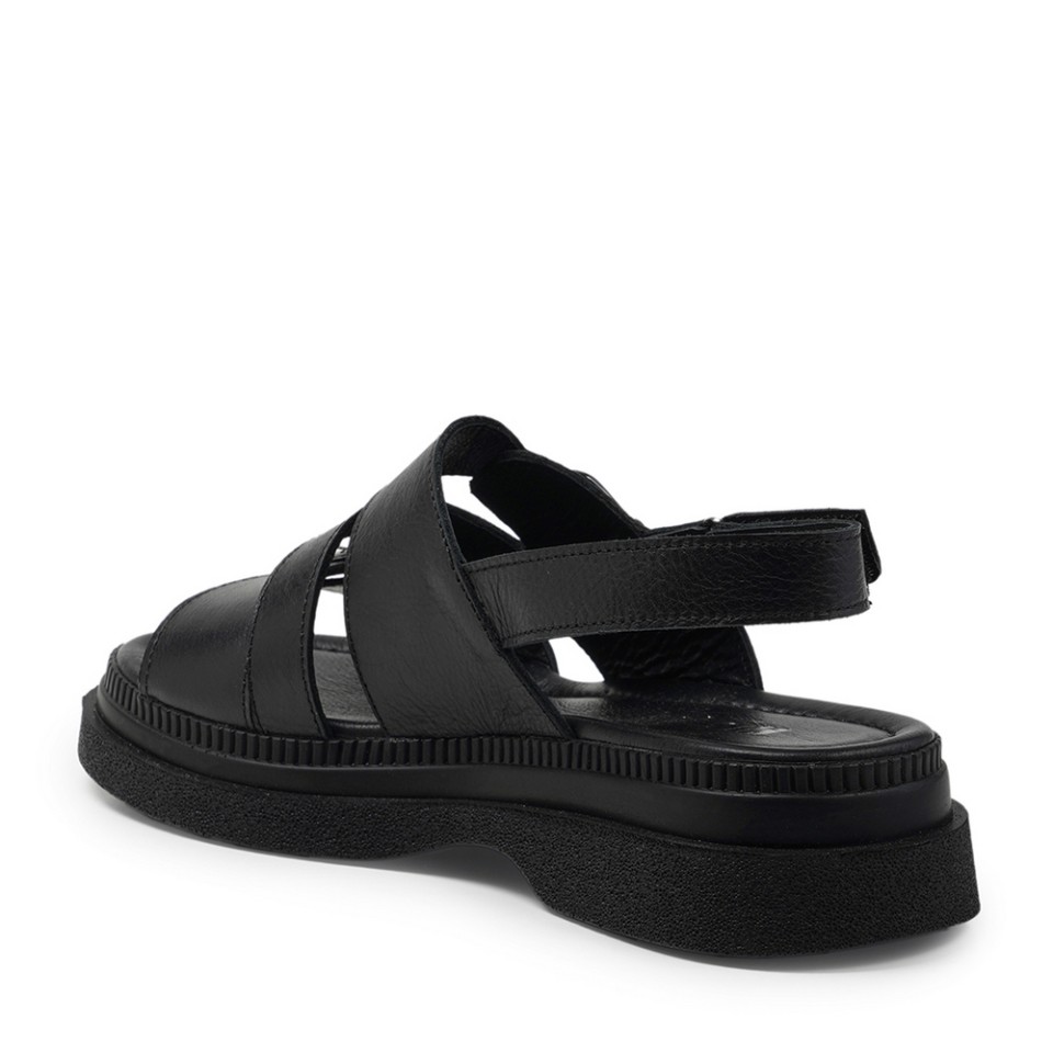 Zeytuk Siyah Hakiki Deri Kadın Sandalet  