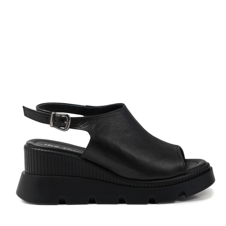 Zeytuk Siyah Hakiki Deri Kadın Sandalet  