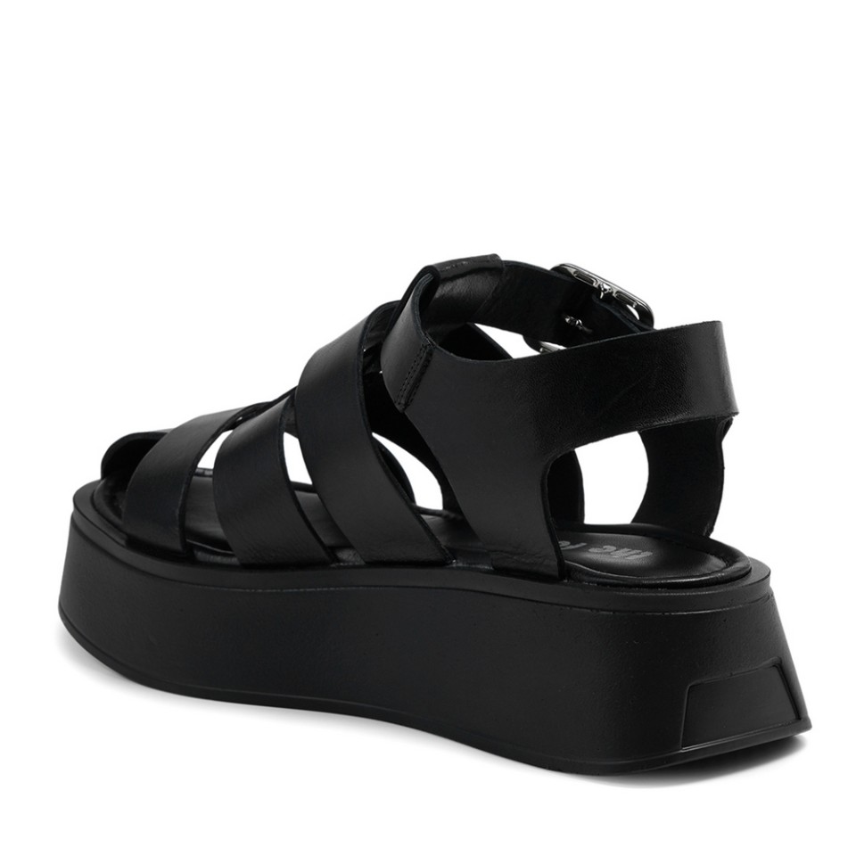 Zeytuk Siyah Hakiki Deri Kadın Sandalet  