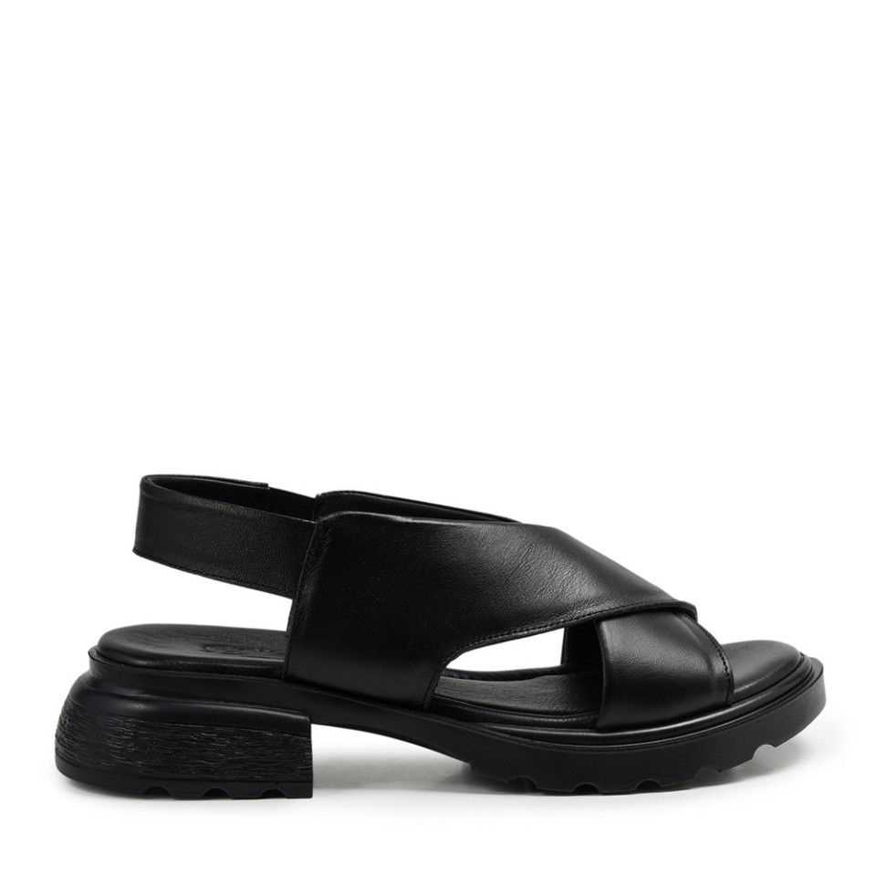 Zeytuk Siyah Hakiki Deri Kadın Sandalet  