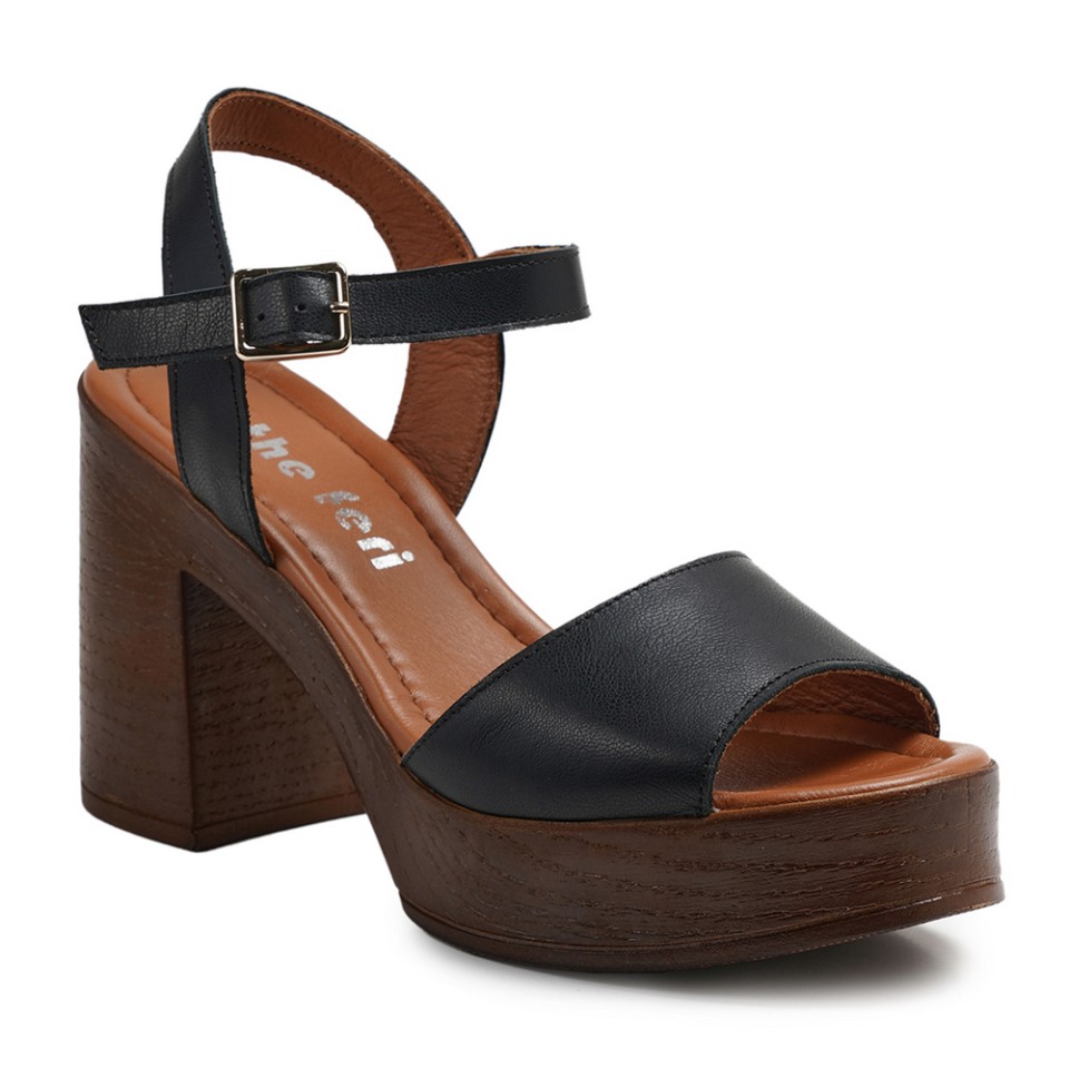 Zeytuk Siyah Hakiki Deri Kadın Sandalet  